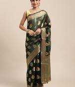 Green Organza Woven Floral Print Saree