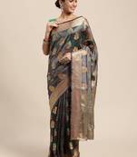 Grey Woven Organza Saree With Blouse