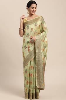 Green Woven Organza Saree With Blouse