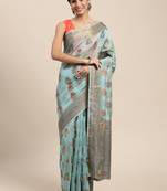 Sky Blue Woven Organza Saree With Blouse