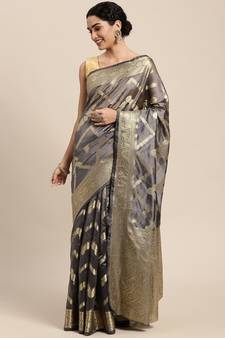 Grey woven organza saree with blouse