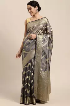 Grey woven organza saree with blouse