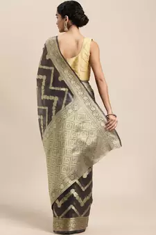 Grey woven organza saree with blouse