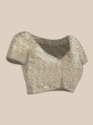 Grey woven organza saree with blouse 5