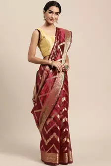 Wine woven organza saree with blouse