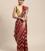 Wine woven organza saree with blouse