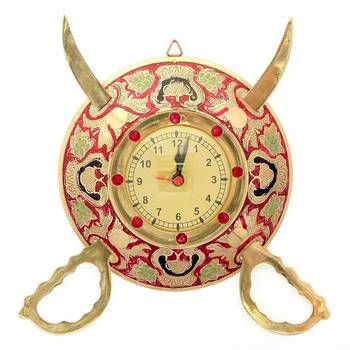 Rajasthani Real Brass Sword Armour Wall Clock 1