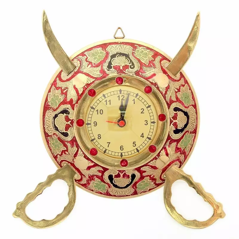 Rajasthani Real Brass Sword Armour Wall Clock