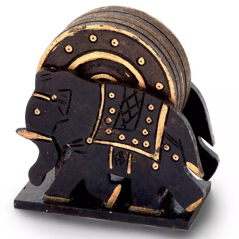 Elephant Design Wooden Tea Coaster Handicraft