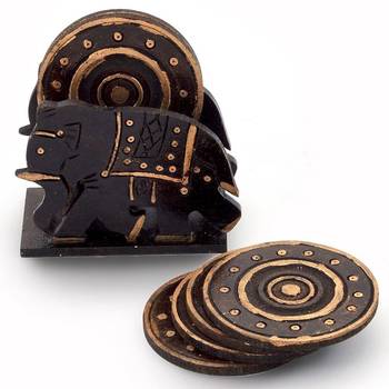 Elephant Design Wooden Tea Coaster Handicraft 2
