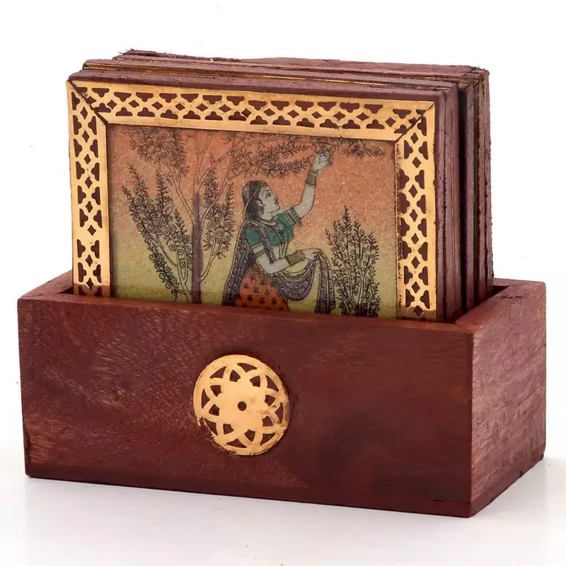 Gemstone Painting Pure Brass Tea Coasters Gift