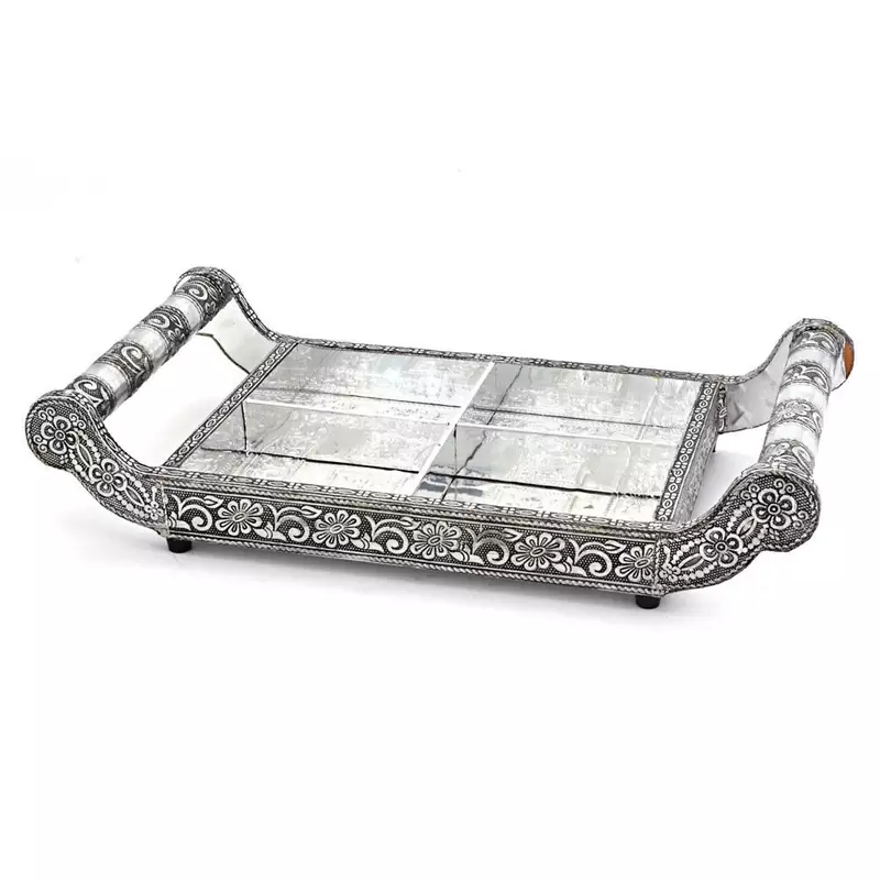 Pure White Metal Dryfruit Tray Handicraft Gift