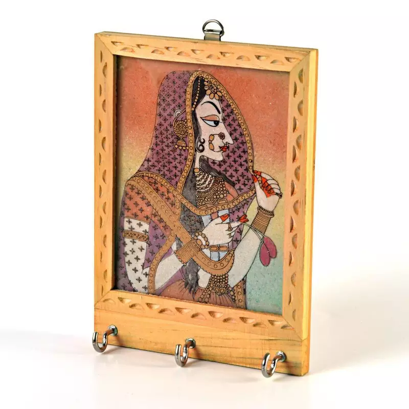 Rajasthani Gemstone Painting Key Holder Gift