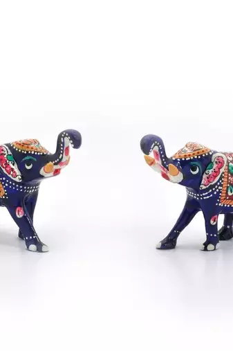 Enamel Work Pure Brass Elephant Pair Gift