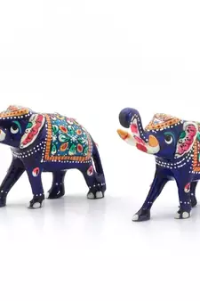 Enamel Work Pure Brass Elephant Pair Gift