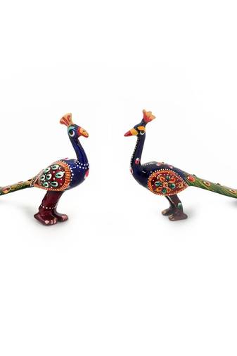 White Metal Handpaint Peacock Pair Handicraft