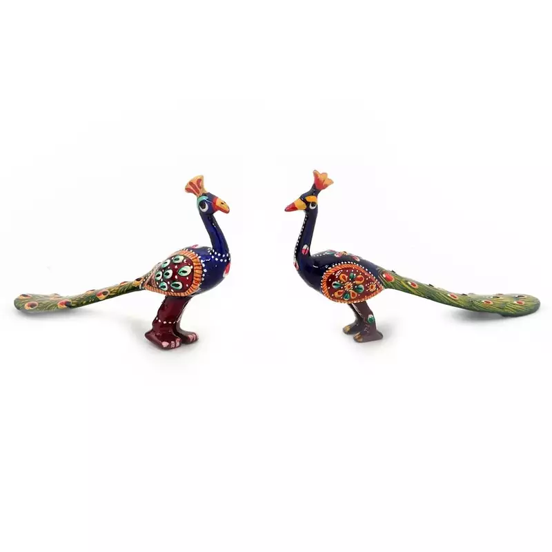 White Metal Handpaint Peacock Pair Handicraft