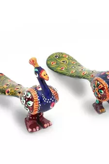 White Metal Handpaint Peacock Pair Handicraft