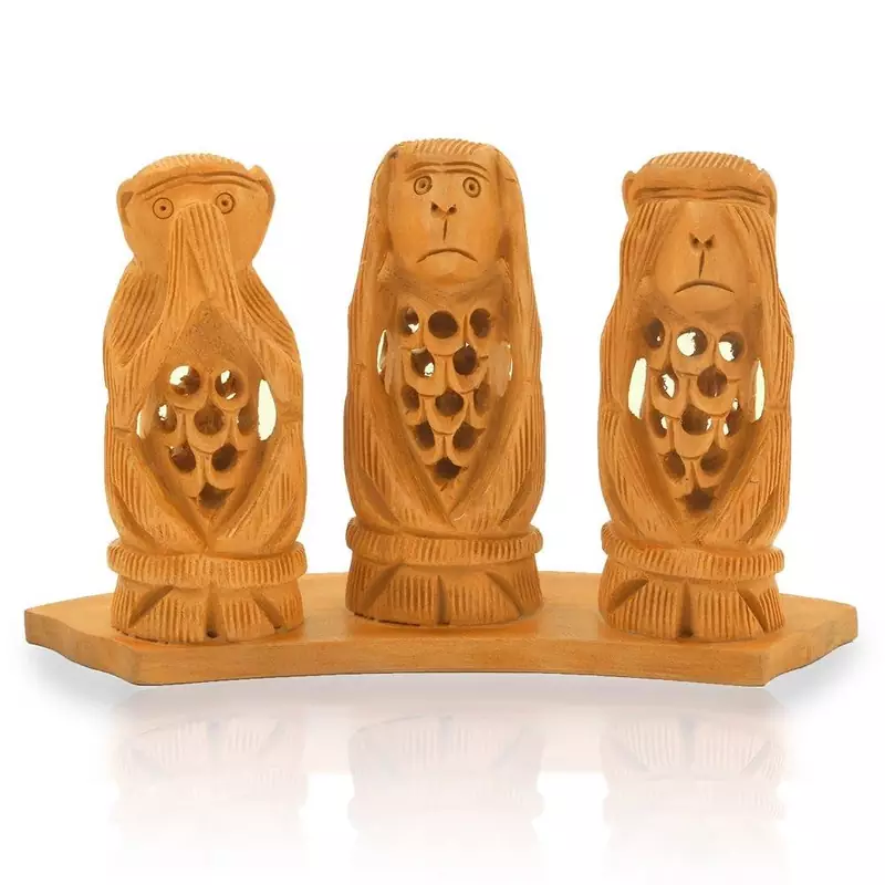 Gandhi Monkey Set Fine Carved Wood Handicraft