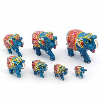 Handmade Paper Mache Work 7 Piece Elephant Set 1