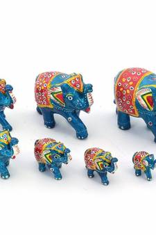 Handmade Paper Mache Work 7 Piece Elephant Set