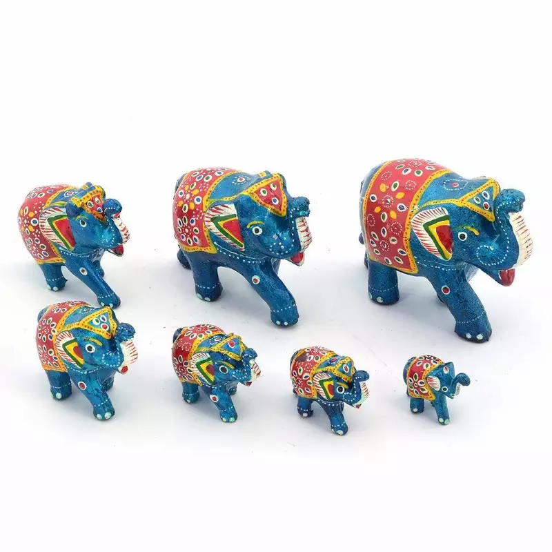 Handmade Paper Mache Work 7 Piece Elephant Set