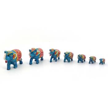 Handmade Paper Mache Work 7 Piece Elephant Set 2