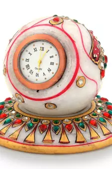Gold Painted Handmade Round Marble Table Clock