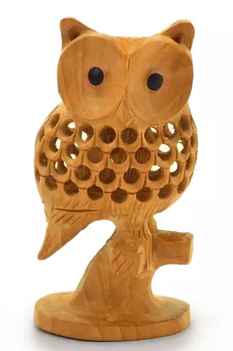 Good Luck Sign Wooden Owl Sitting Tree Branch