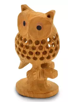Good Luck Sign Wooden Owl Sitting Tree Branch