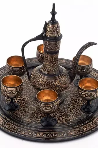 Antique Royal Wine Set Black Metal Handicraft