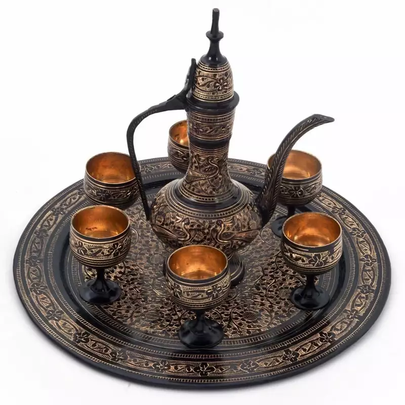 Antique Royal Wine Set Black Metal Handicraft