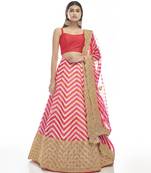 fabulous Pink printed with dori & sequins embroidered organza semi stitched wedding lehenga