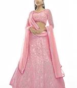Delightful Baby-pink thread embroidered with gota georgette semi stitched party lehenga