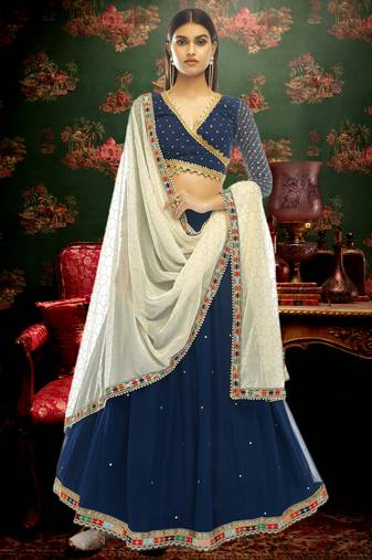 Navy Blue Net lehenga choli with dupatta