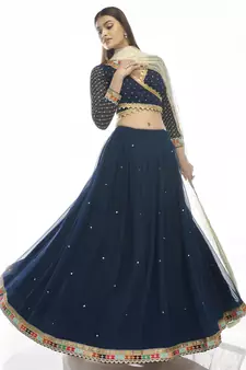 Navy Blue Net lehenga choli with dupatta