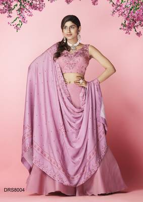 Captivating Lilac purple hand work and thread embroidered chiffon semi stitched lehenga 1