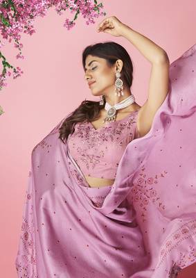Captivating Lilac purple hand work and thread embroidered chiffon semi stitched lehenga 2