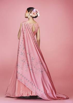 Appealing Peach crush, hand work, and thread embroidered art silk semi stitched lehenga 4
