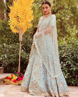 SKY BLUE SILK PARTY WEAR LEHENGA CHOLI 1