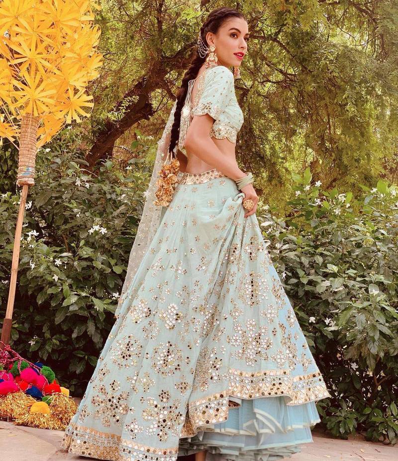 SKY BLUE SILK PARTY WEAR LEHENGA CHOLI