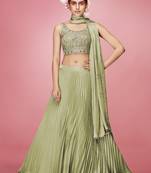 Seductive Olive green crush, hand work, and thread embroidered art silk semi stitched lehenga