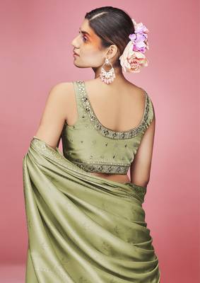 Seductive Olive green crush, hand work, and thread embroidered art silk semi stitched lehenga 3