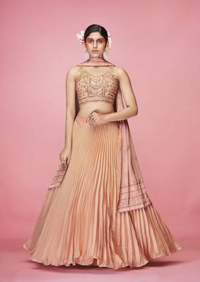 eye-catching Orange crush, hand work, and thread embroidered art silk semi stitched lehenga 1