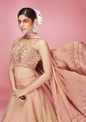 eye-catching Orange crush, hand work, and thread embroidered art silk semi stitched lehenga 2