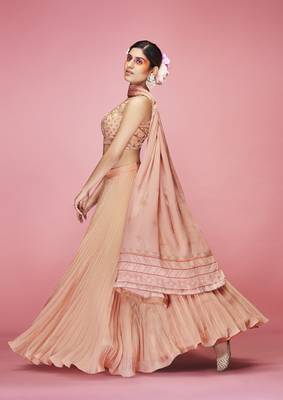 eye-catching Orange crush, hand work, and thread embroidered art silk semi stitched lehenga 4