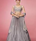 Grey hand work & thread embroidered art silk semi stitched lehenga