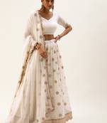 White colour Georgette Thread Embroidery Work Lehenga Choli With Unstitched Blouse And Dupatta
