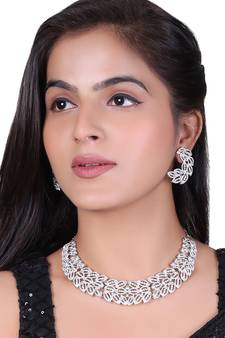 American Diamond Rose Gold-Plated Necklace with Earrings for Women, Girls - Jewellery Set for Wedding, (Rose Gold)