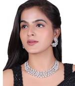 American Diamond Rose Gold-Plated Necklace with Earrings for Women, Girls - Jewellery Set for Wedding, (Rose Gold)